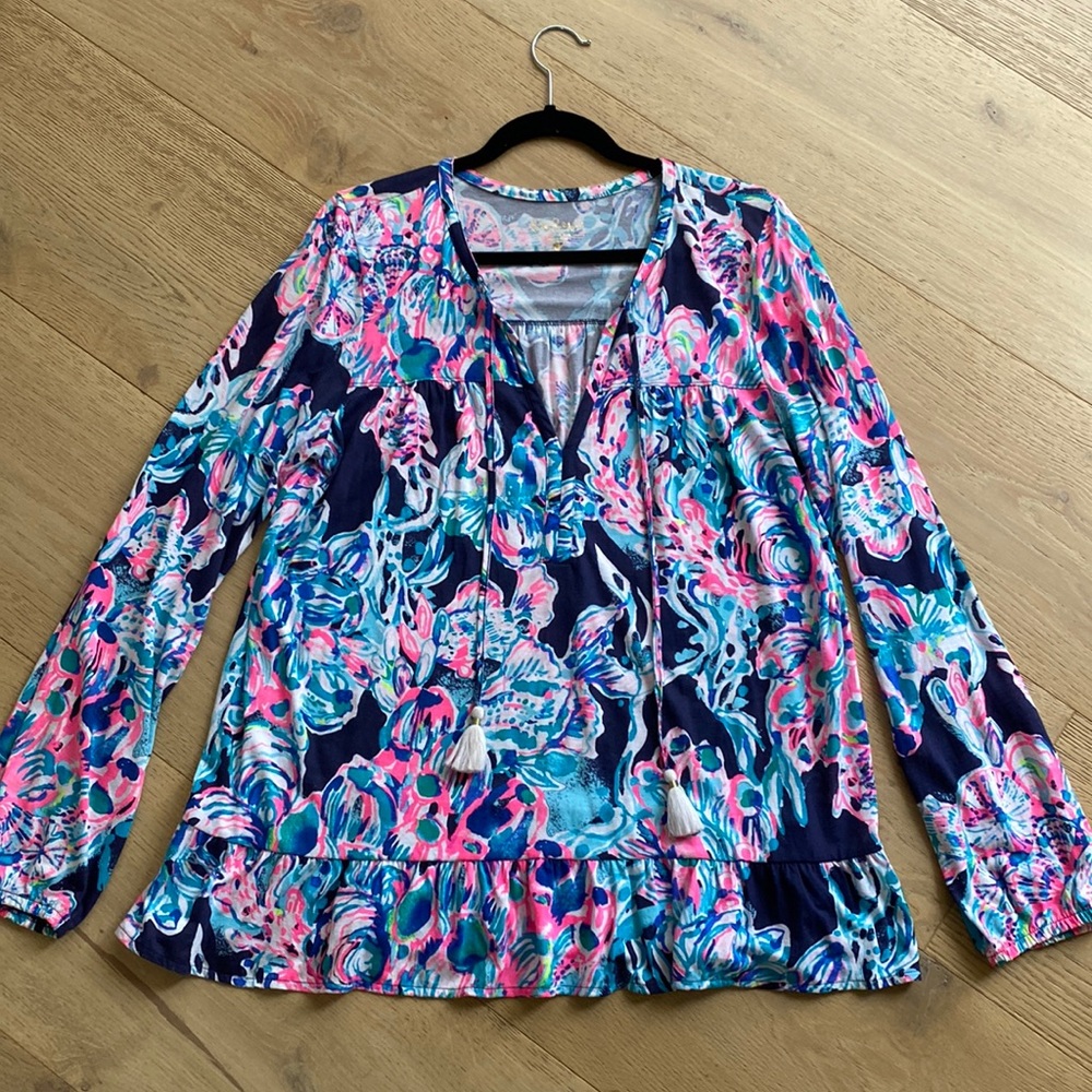 Lilly Pulitzer tunic navy flowers size L